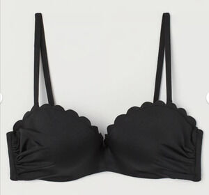 H&M Black Scalloped Edge Bikini Top 36C Padded Underwire